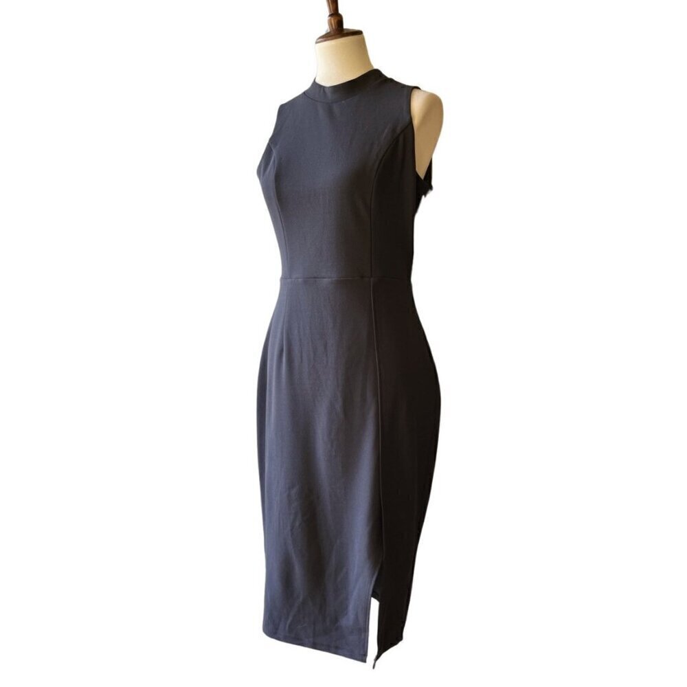 A.B.S Collection Women's Black Knit Storm Mock Neck Side Slit Midi Dress Size 8 - Picture 13 of 15